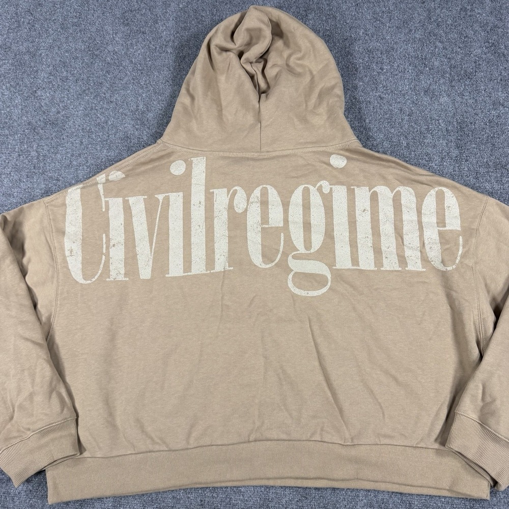 Civil Regime Hoodie Mens XL Tan Boxy Spellout Pullover Rose Graphic NEW Read
